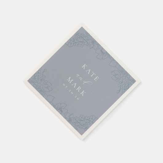 Delicate Blue Floral Wedding Serviette (Ecke)