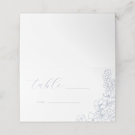 Delicate Blue Floral Wedding Table Platzkarte (Außenseite Aufgefaltet)