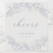 Delicate Blue Floral Wedding Wine Bottle Labels Weinetikett (Einzelnes Label)