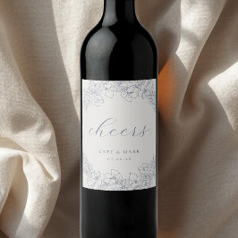 Delicate Blue Floral Wedding Wine Bottle Labels Weinetikett
