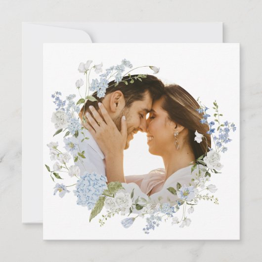 Delicate Blue Floral Wreath Wedding Danke Card (Vorderseite)