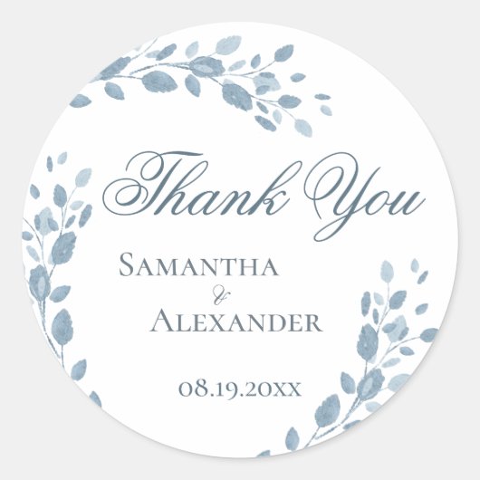 Delicate Blue Floral Wreath Wedding Vielen Dank Runder Aufkleber (Vorderseite)