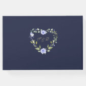 Delicate Blue Flowers Wreath Navy Blue Wedding Gästebuch (Rückseite)