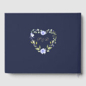 Delicate Blue Flowers Wreath Navy Blue Wedding Gästebuch (Rückseite)