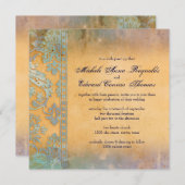 Delicate Blue Grunge Damask Lace Wedding Einladung (Vorne/Hinten)