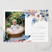 Delicate Blue & Red Shades Floral Botanical Posies Folieneinladung (Vorderseite)