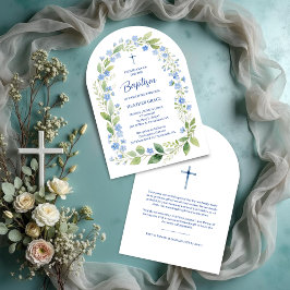 Delicate Blue Shades Floral Frame Arch Baptisme Einladung