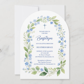 Delicate Blue Shades Floral Frame Arch Baptisme Einladung