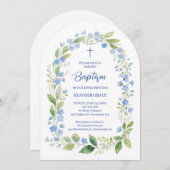 Delicate Blue Shades Floral Frame Arch Baptisme Einladung (Vorne/Hinten)