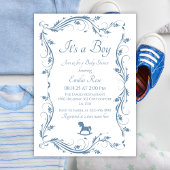 Delicate Blue Vintag Floral Boy Dusche Einladung