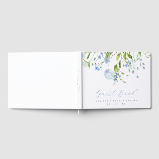 Delicate Blue Wild Blume Script Wedding Gästebuch (Voll)