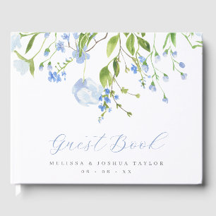 Delicate Blue Wild Blume Script Wedding Gästebuch