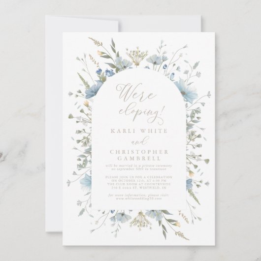 Delicate Blue Wildflowers Elopement Reception Einladung (Vorderseite)