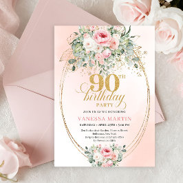 Delicate Blush Floral Greenery Elegant 90 Birthday Einladung