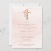 Delicate Blush Glitter Christian Cross Wedding Einladung (Vorderseite)