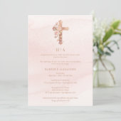 Delicate Blush Glitter Christian Cross Wedding Einladung (Stehend Vorderseite)