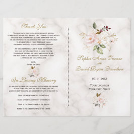 Delicate Blush Gold Blume Marmorhochzeitprogramm