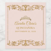 Delicate Blush Pink Gold Border Frame Quinceanera Weinetikett (Einzelnes Label)