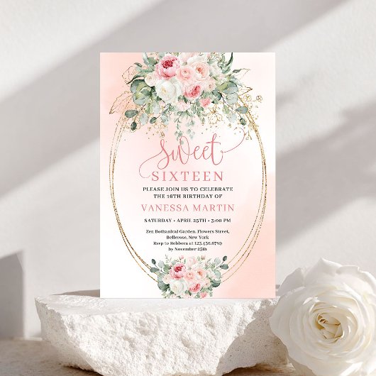 Delicate Blush Rose Gold Sweet 16 Birthday Invitat Einladung