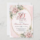 Delicate Blush Watercolor 50th Birthday Invitation Einladung (Vorderseite)