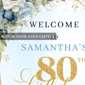 Delicate boho blue florals gold frame 80 birthday poster