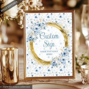 Delicate Boho Dusty Blue Gold 8x10 Wedding Sign Poster