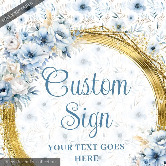 Delicate Boho Dusty Blue Gold 8x10 Wedding Sign Poster