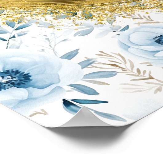 Delicate Boho Dusty Blue Gold 8x10 Wedding Sign Poster (Ecke)