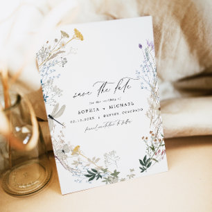 Delicate Boho Earth Tone Wildblume Save the Date Einladung