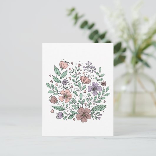 Delicate Boho Floral Card Postkarte (Stehend Vorderseite)