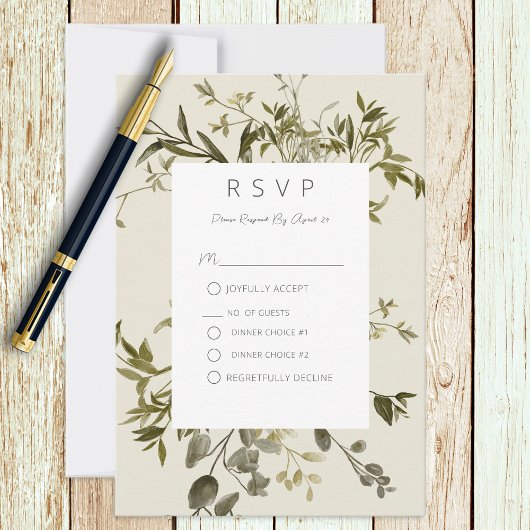 Delicate Boho Greenerity Wedding RSVP Karte
