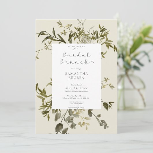 Delicate Boho Greenery Bridal Brunch Einladung (Stehend Vorderseite)