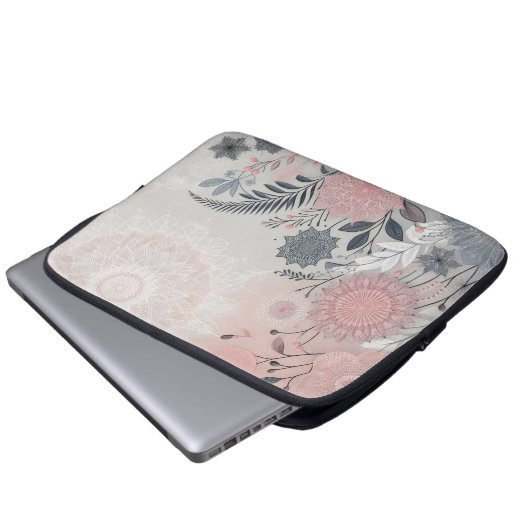 Delicate Boho Lace Pink Grey Laptop Tablet Sleeve (Vorne Knopf)