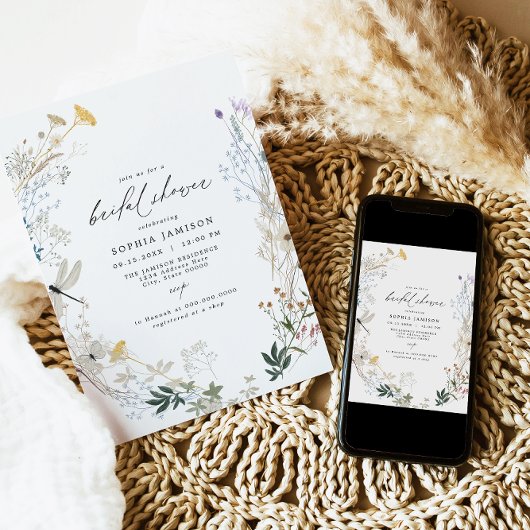 Delicate Boho Wildblume Butterfly Brautparty Einladung