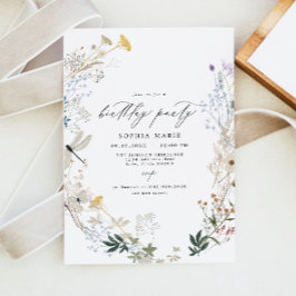 Delicate Boho Wildblume Butterfly Geburtstagsparte Einladung