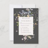 Delicate Boho Wildblumen Charkohle RSVP Karte (Vorderseite)