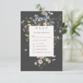 Delicate Boho Wildblumen Charkohle RSVP Karte (Stehend Vorderseite)
