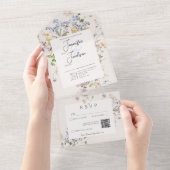 Delicate Boho Wildblumen Creme QR Code All In One Einladung (Abreißen)