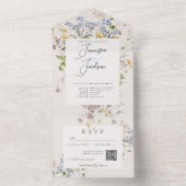 Delicate Boho Wildblumen Creme QR Code All In One Einladung (Innen Boden)