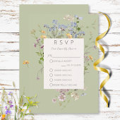 Delicate Boho Wildblumen Grün Drei Abendessen RSVP Karte