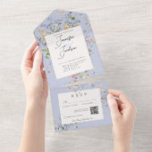 Delicate Boho Wildblumen Periwinkle QR Code All In One Einladung (Abreißen)