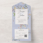 Delicate Boho Wildblumen Periwinkle QR Code All In One Einladung (Innen Boden)