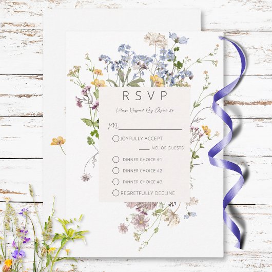 Delicate Boho Wildblumen Weißes Drei-Dinner RSVP Karte