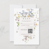 Delicate Boho Wildflowers White Wedding QR Code RSVP Karte (Vorderseite)