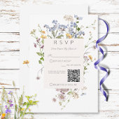 Delicate Boho Wildflowers White Wedding QR Code RSVP Karte