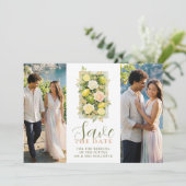 Delicate Botanical Lemon Floral 2-Photo Wedding Save The Date (Stehend Vorderseite)