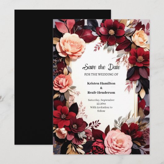 Delicate Burgundy Rustic Save The Date (Vorne/Hinten)