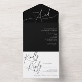 Delicate Calligraphy Minimalist Black Wedding All In One Einladung (Innen Boden)