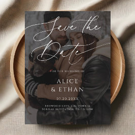 Delicate Calligraphy Photo Wedding Save the Date Einladungspostkarte