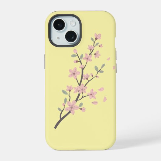 Delicate Cherry Blossom Branch Illustration iPhone 15 Hülle (Rückseite)